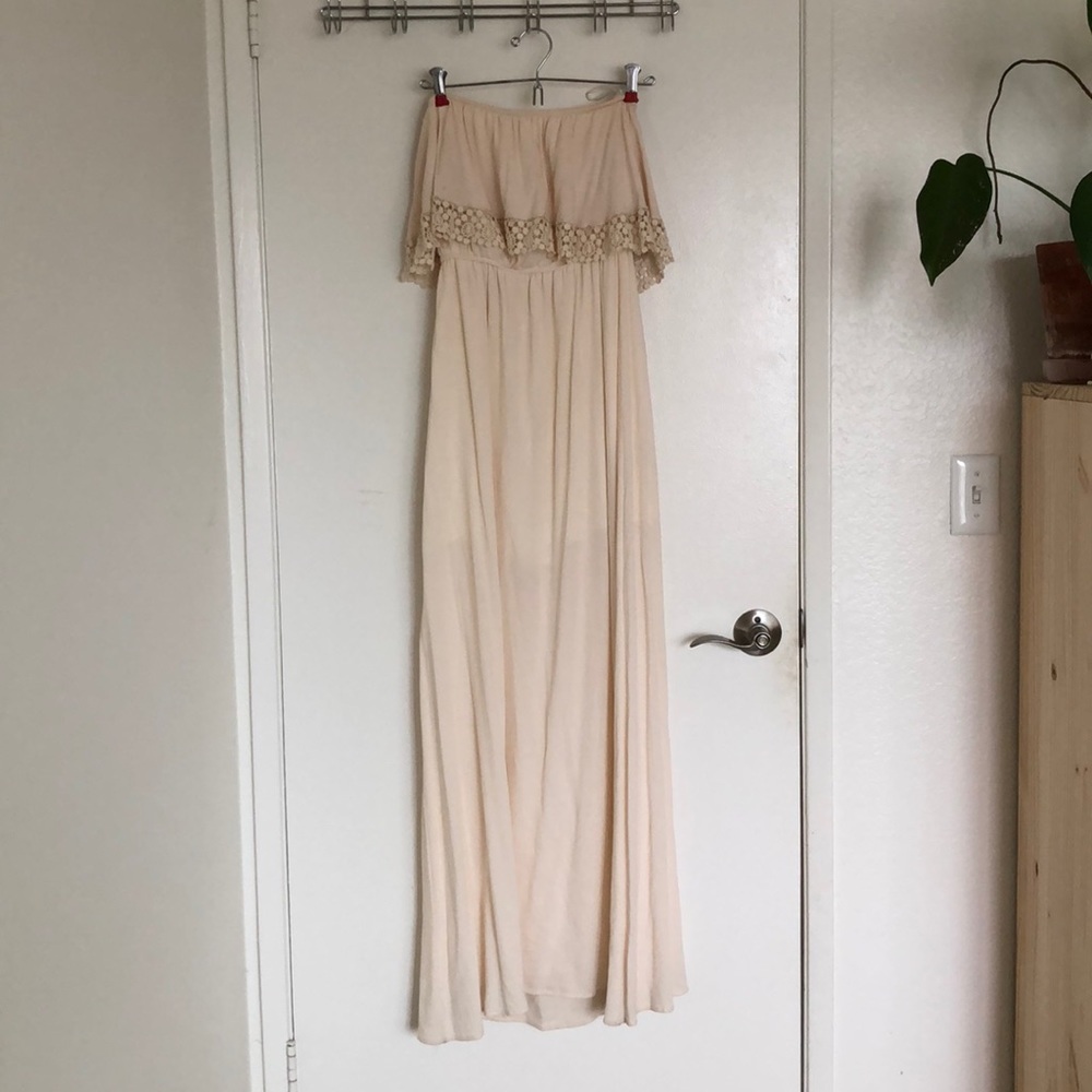 Strapless ivory maxi dress